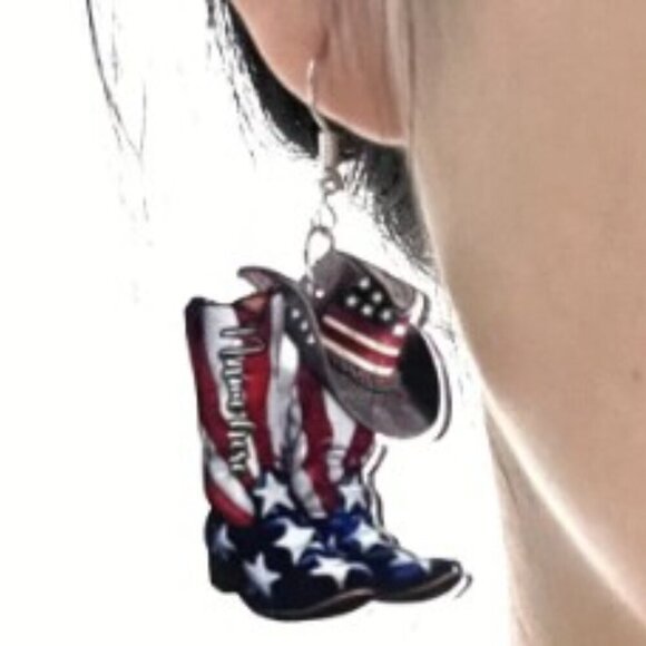 USA Patriotic Flag Boots Acrylic Earrings Women Festival Fashion Holiday Bling - Picture 3 of 5